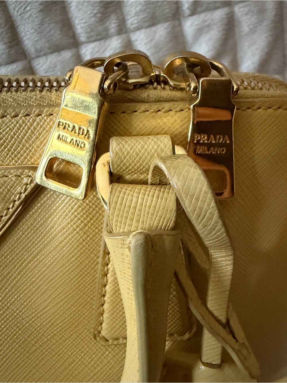 PPRADA Small Double Top-Handle Satchel/Crossbody in Yellow Saffiano Leather - Picture 5 of 16